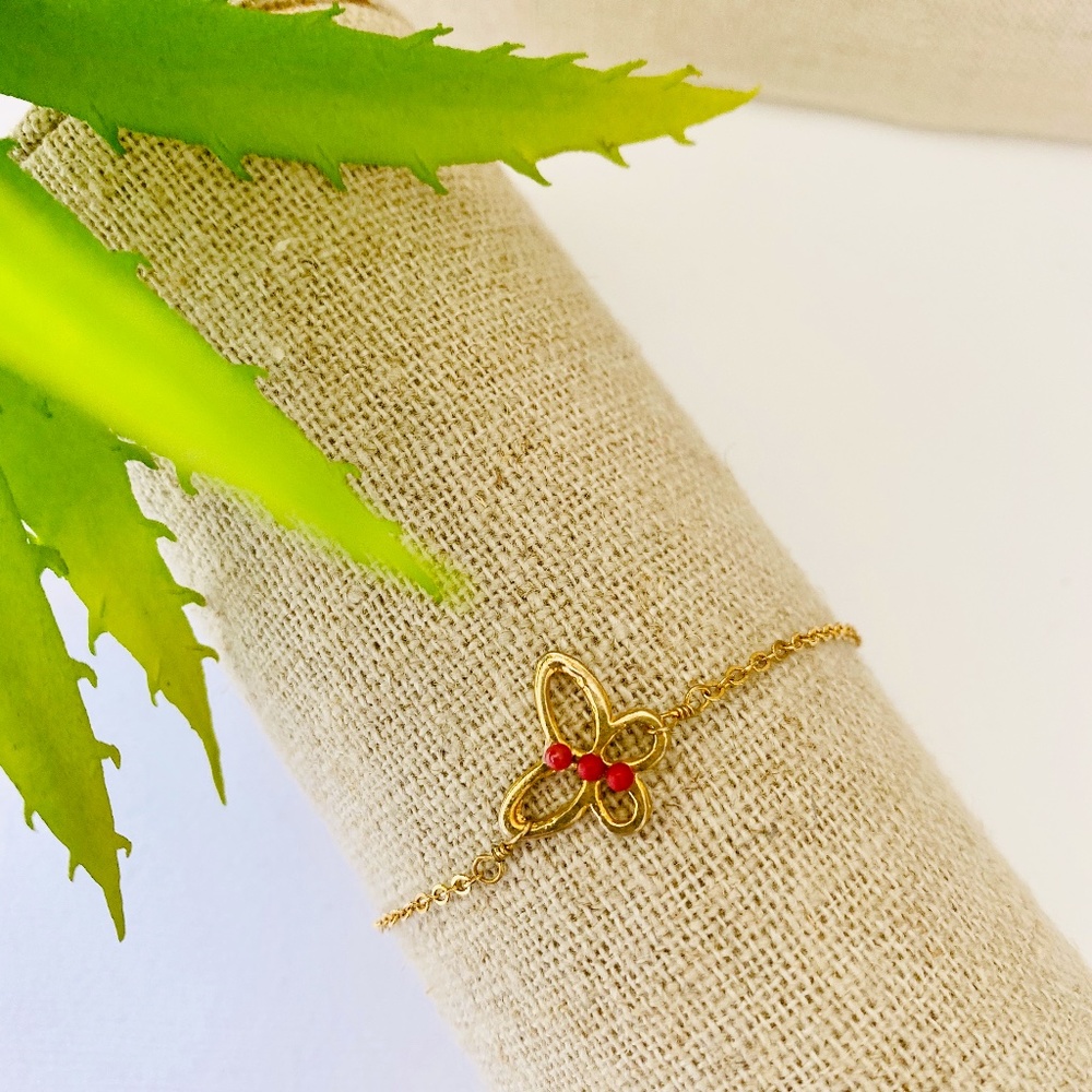 Red Coral Butterfly Taolei Bracelet